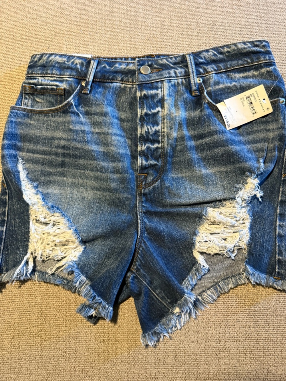 Good American Distressed Blue Denim Shorts